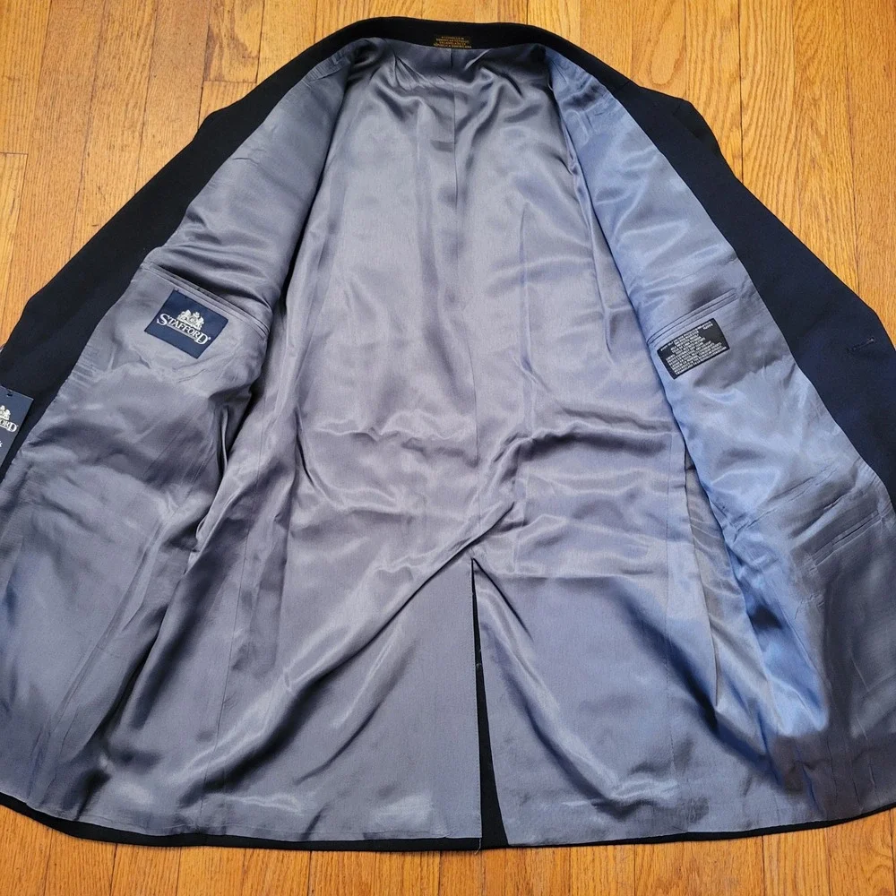 Stafford 42R Hopsack Blazer Navy Blue Gold Crest‎ Buttons NEW Nautical Preppy